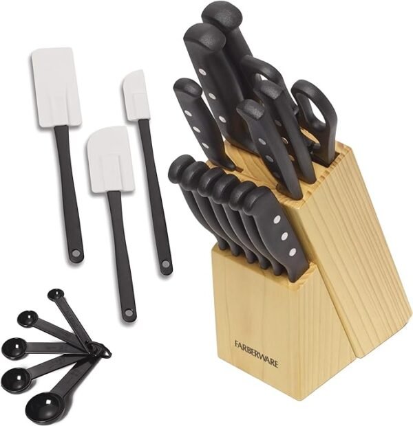Triple Rivet High-Carbon Stainless Steel Knife Block and Kitchen Tool Set Precision Cutlery, 22 piece