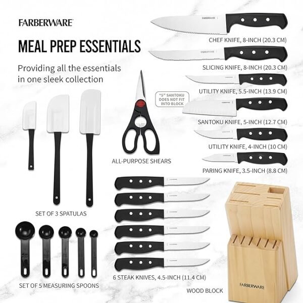 Triple Rivet High-Carbon Stainless Steel Knife Block and Kitchen Tool Set Precision Cutlery, 22 piece - Image 2