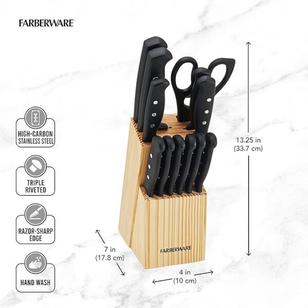 Triple Rivet High-Carbon Stainless Steel Knife Block and Kitchen Tool Set Precision Cutlery, 22 piece - Image 3